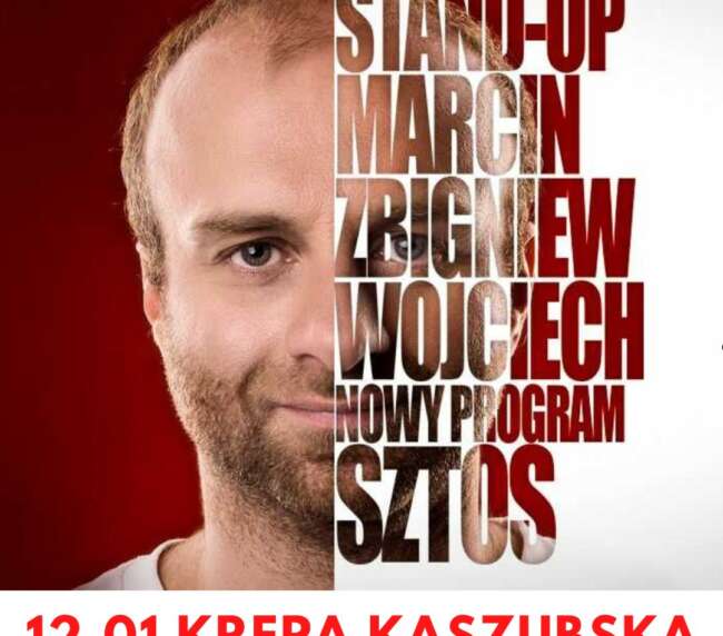 Data 12.01.2023 Start 18:00 Świetlica Krępa Kaszubska, ul Leśna 1,84-351 Krępa Kaszubska ️MARCIN ZBIGNIEW WOJCIECH️ ️Nowy program stand-up ,,SZTOS”️  BILETY: 40 PLN – przedsprzedaż 50 PLN – w dniu Bilety online: https://www.marcinwojciech.pl/12_0123/ Program ,,SZTOS”. Szczery do bólu, ostry i trafiający w punkt! Zobacz go na żywo! MARCIN ZBIGNIEW WOJCIECH