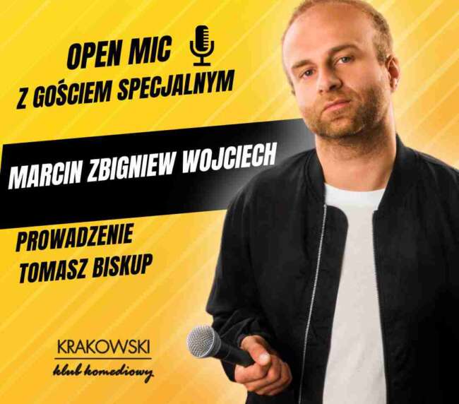 24.10.24 KRAKÓW OPEN MIC STAND-UP GOŚĆ SPECJALNY MARCIN ZBIGNIEW WOJCIECH Prowadzenie Tomasz Biskup KRAKOWSKI KLUB KOMEDIOWY DRUKARNIA 20:00
